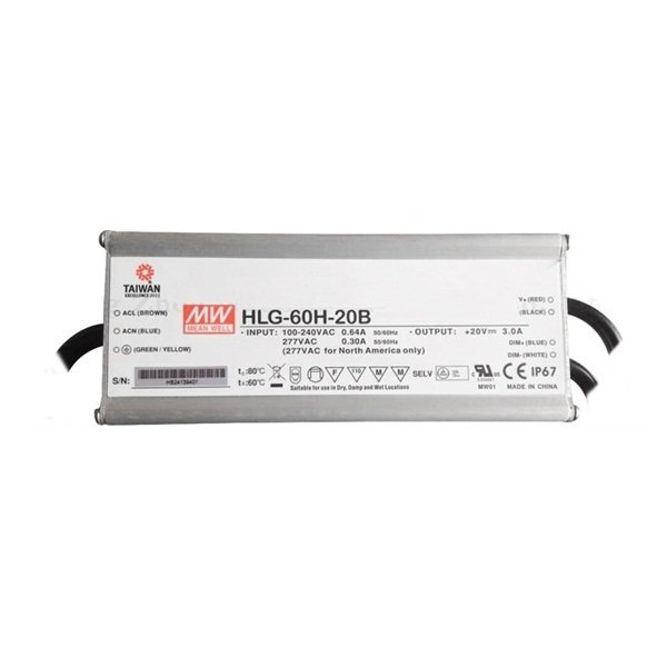 HLG-60H-20B 60W 20V/3.0A Sabit Voltaj Led Sürücü