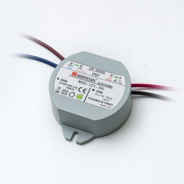 MSD-12Y-700 12W 3-16Vdc/700mA Dairesel Sabit Akım IP67 Led Sürücü