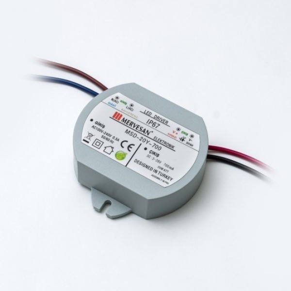 MSD-20Y-700 20W 3-28Vdc/700mA Dairesel Sabit Akım IP67 Led Sürücü