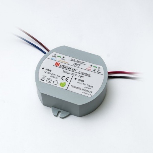 MSD-35Y-700 35W 9-48Vdc/700mA Dairesel Sabit Akım IP67 Led Sürücü