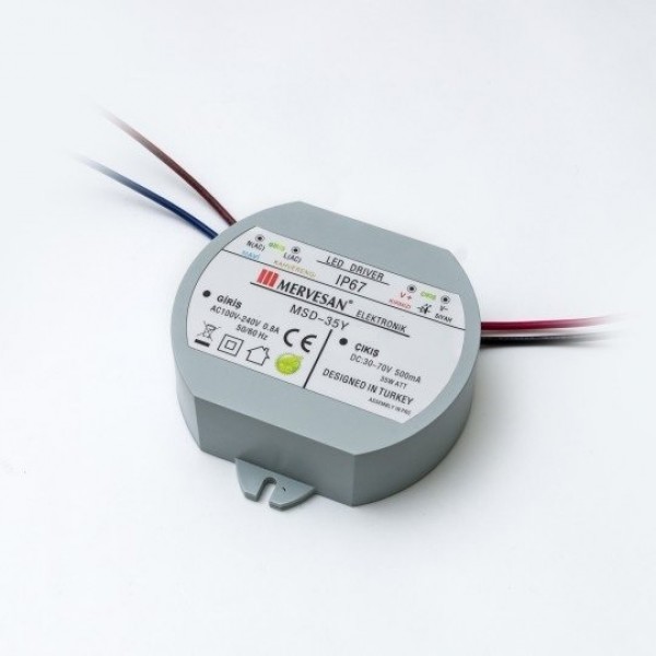 MSD-35Y-1400 35W 9-24Vdc/1400mA Dairesel Sabit Akım IP67 Led Sürücü